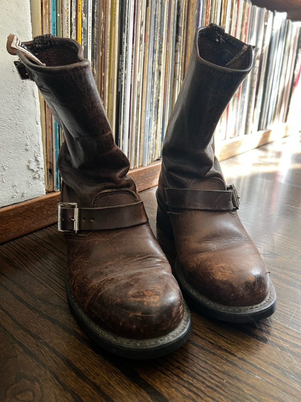 Frye Brown Leather Women's Moto Engineer Boots